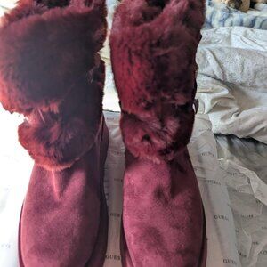 GUESS Women's Denla Dark Red Faux Suede Fur Boots Size 9M